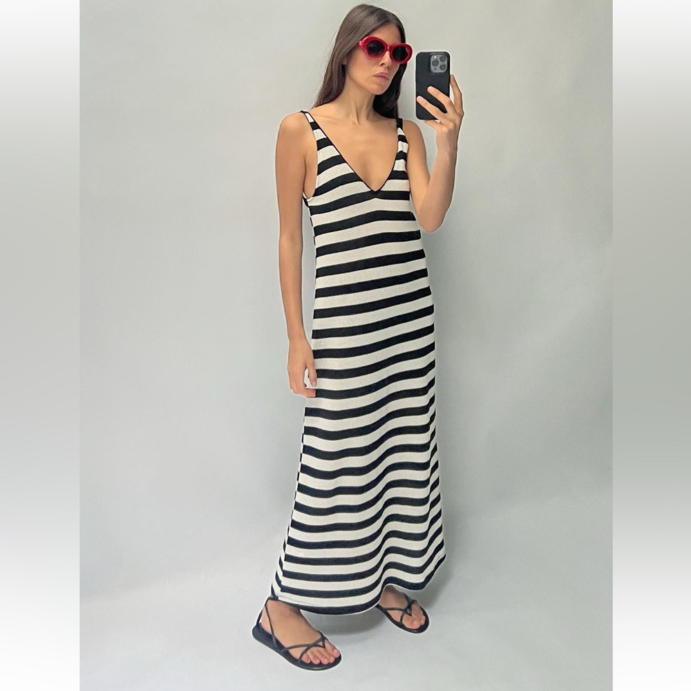 Zara Black and White Striped Maxi Dress